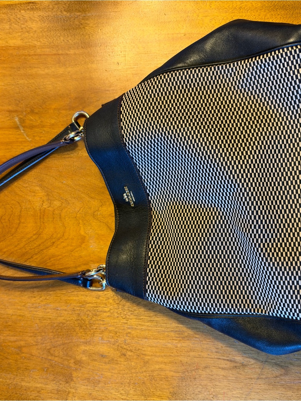 Coach Black and White Herringbone Shoulder Bag